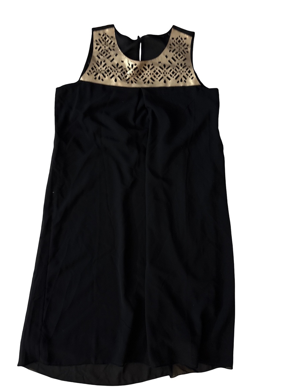 Melange Black Mini Dress with Gold Laser-Cut Yoke